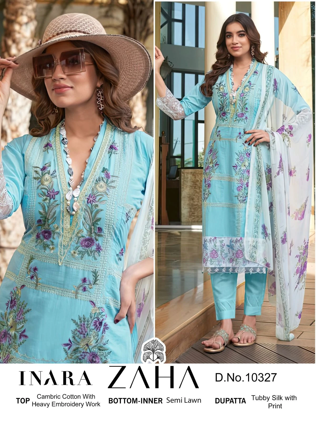 Zaha Inara Vol 1 Pure Cambric Cotton Wholesale Pakistani Salwar Suit Catalog — Wholesale Salwar Suits, MPA wholesale from Surat - Gallery Image 10